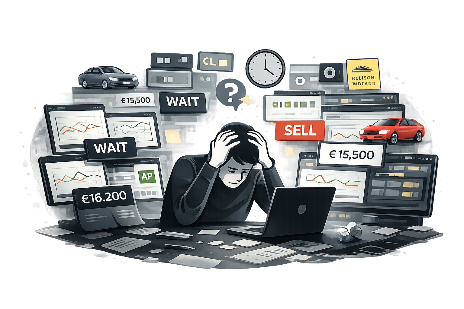 Manual & Chaotic - Multiple car listings scattered, no clear ranking